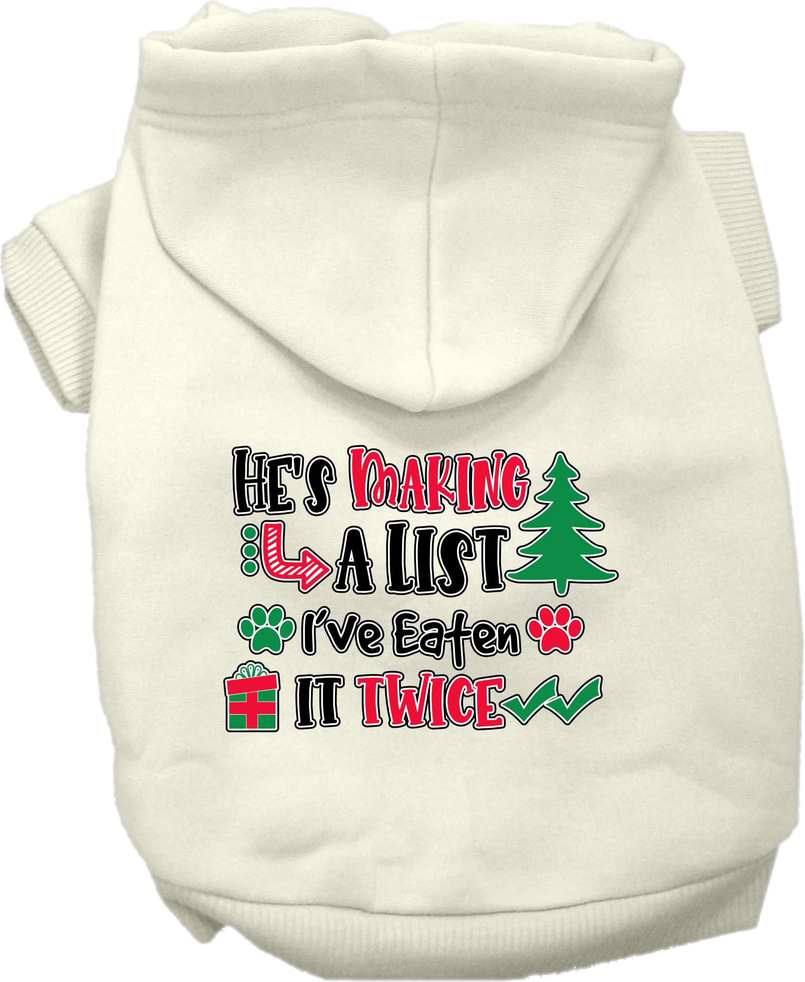 He's Making a List... Screen Print Dog Hoodie Cream Size LG